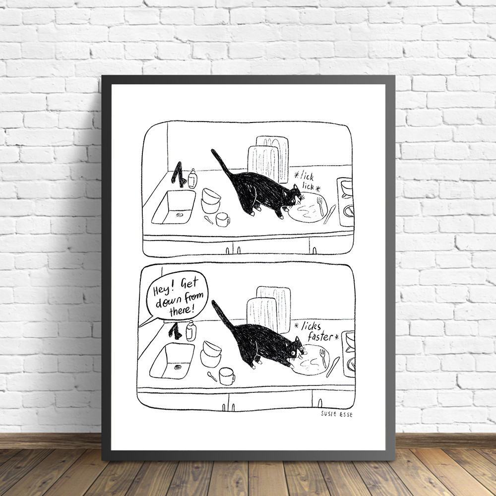 

Licks Faster Funny Tuxedo Cat Comic Wall Art Physical Print Poster Vintage Print Canvas Painting for Living Room Home Decor