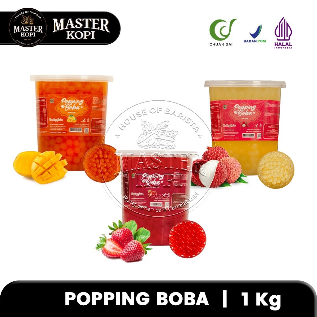 

Popping Boba 1 Kg Coating Juice / Topping Boba Strawberry Mangga Lychee