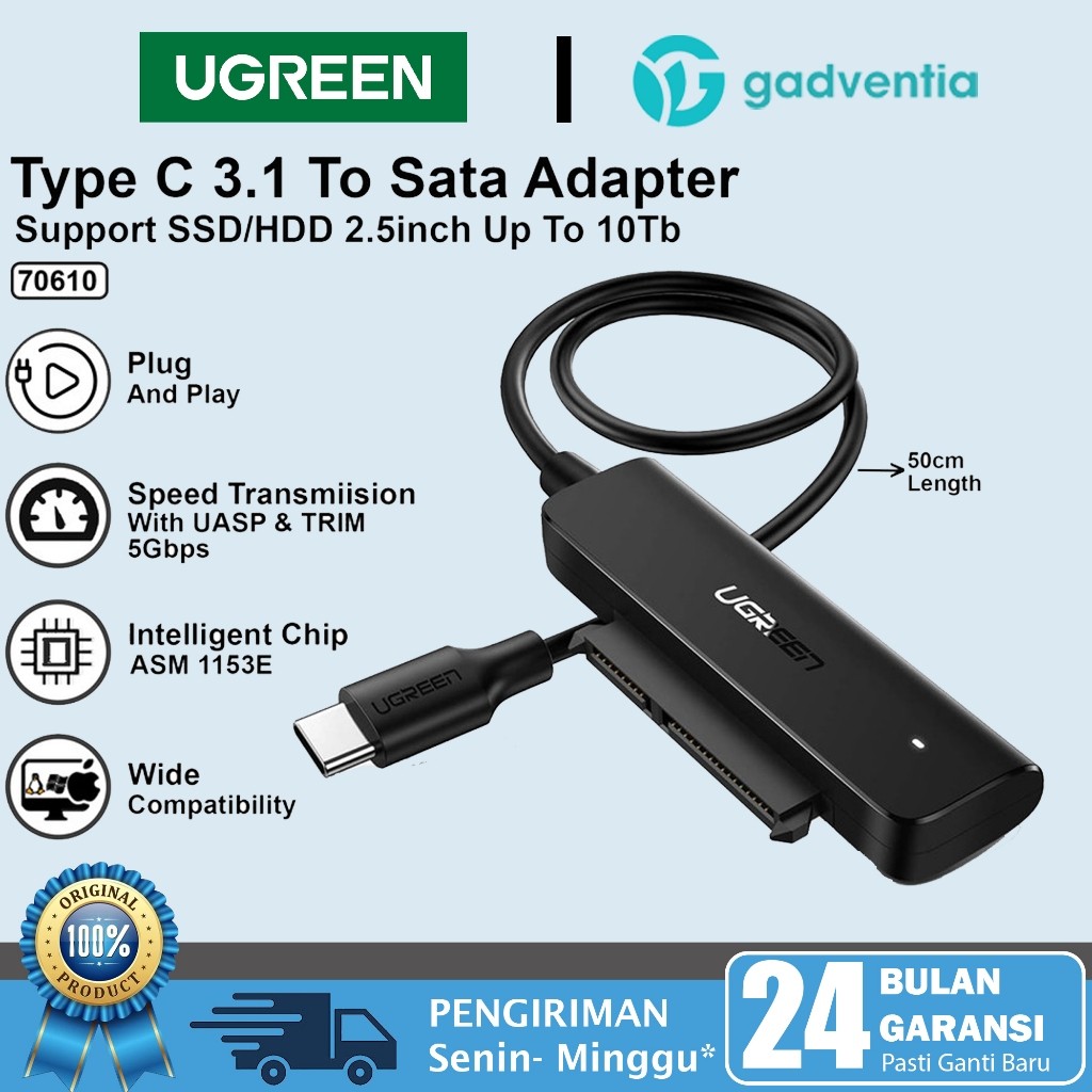 UGREEN Kabel Adapter USB 3.0 To Sata 2.5" Up to 6TB 10TB Data Transfer Hard Drive Converter HDD SSD 
