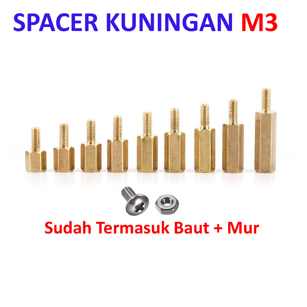 Spacer Kuningan M3 Termasuk Baut+Mur Speser Dudukan PCB KUALITAS BAGUS