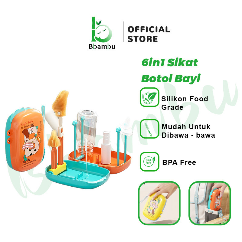 6in1 Sikat Botol Bayi / Sikat Pembersih Botol Susu Sikat Botol Susu Bayi / Set Sikat Botol Portabel