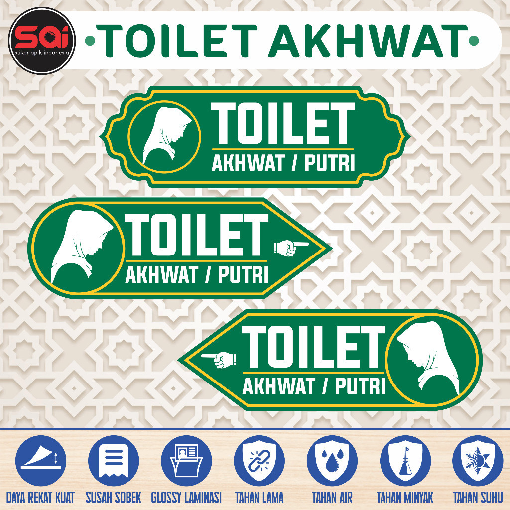 

STIKER VINYL PETUNJUK ARAH TEMPAT TOILET AKHWAT / PUTRI / WANITA LAMINASI GLOSSY