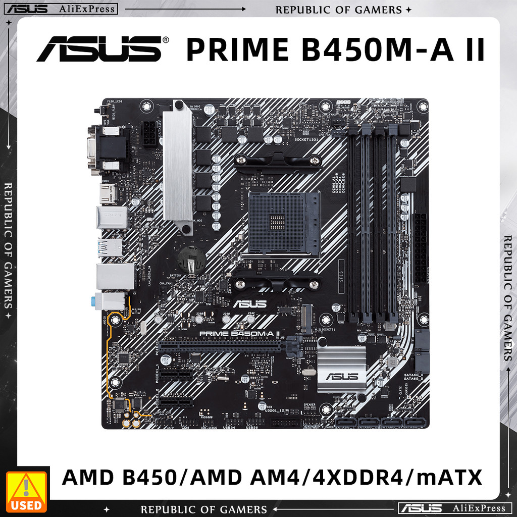 ASUS PRIME B450M-A II Motherboard Support AMD Ryzen 5 5600G 3600X 5700X 5800X3DCPU 4xDDR4 3600Mhz 12