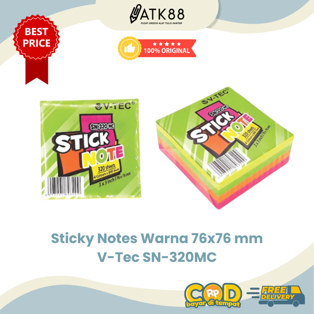 

[ATK88] Memo Stick / Sticky Note V-Tec SN-320 Warna Memo Tempel 76x76mm