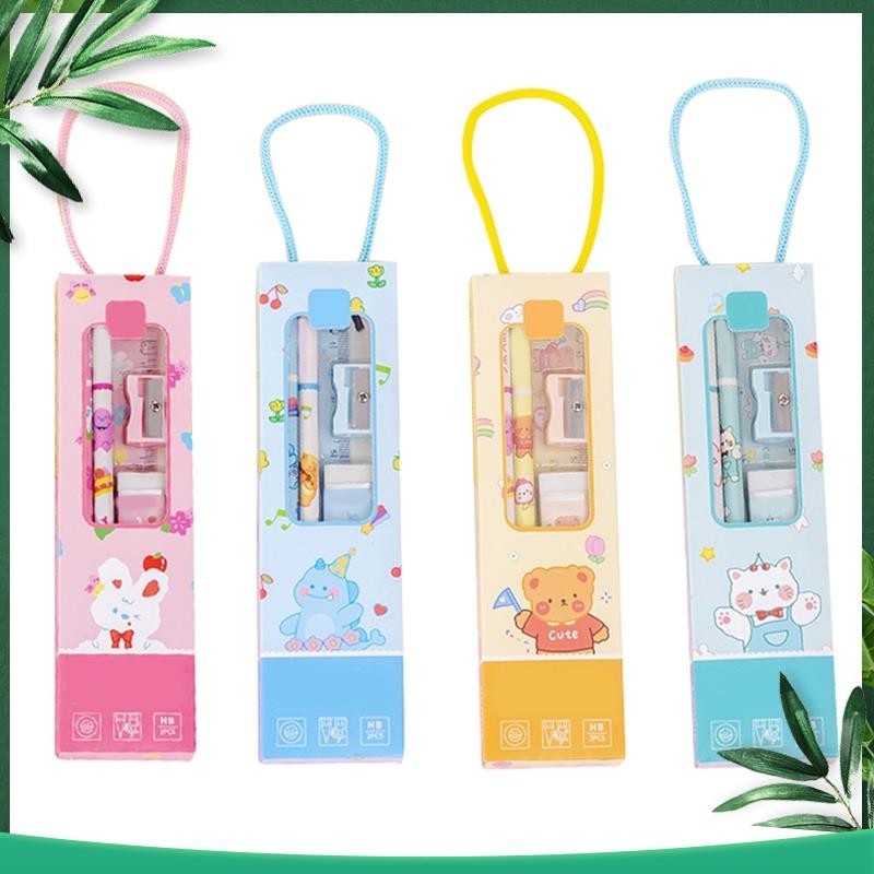 

Kawaii Kit Complete Supplies (Pencil 2Pcs, Eraser, Sharpener,Ruler) Utiles Escolares