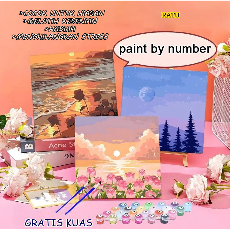 

Paint By Number 20x20cm Melukis DIY Keranjinan Tangan Painting Kit Kanvas Alat Lukis Lengkap 1 Paket MY