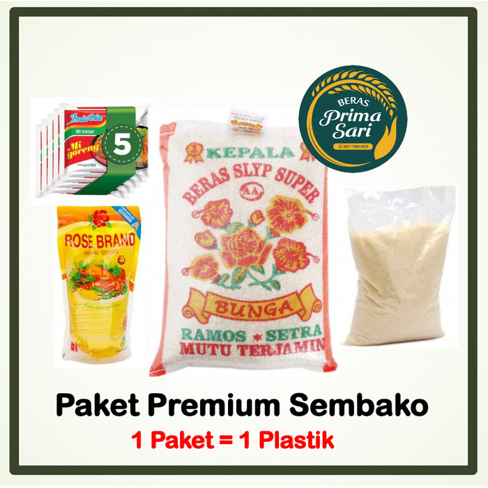 

PAKET SEMBAKO PREMIUM KOMPLIT (Beras, Minyak Goreng, Indomie, Gula)