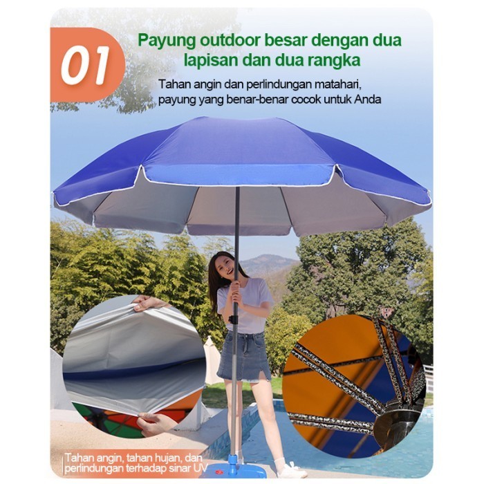 【COD】Tenda Payung Event Pantai Cafe 240 cm Dua Lapis Dobel Jari Jumbo Anti UV Anti Angin