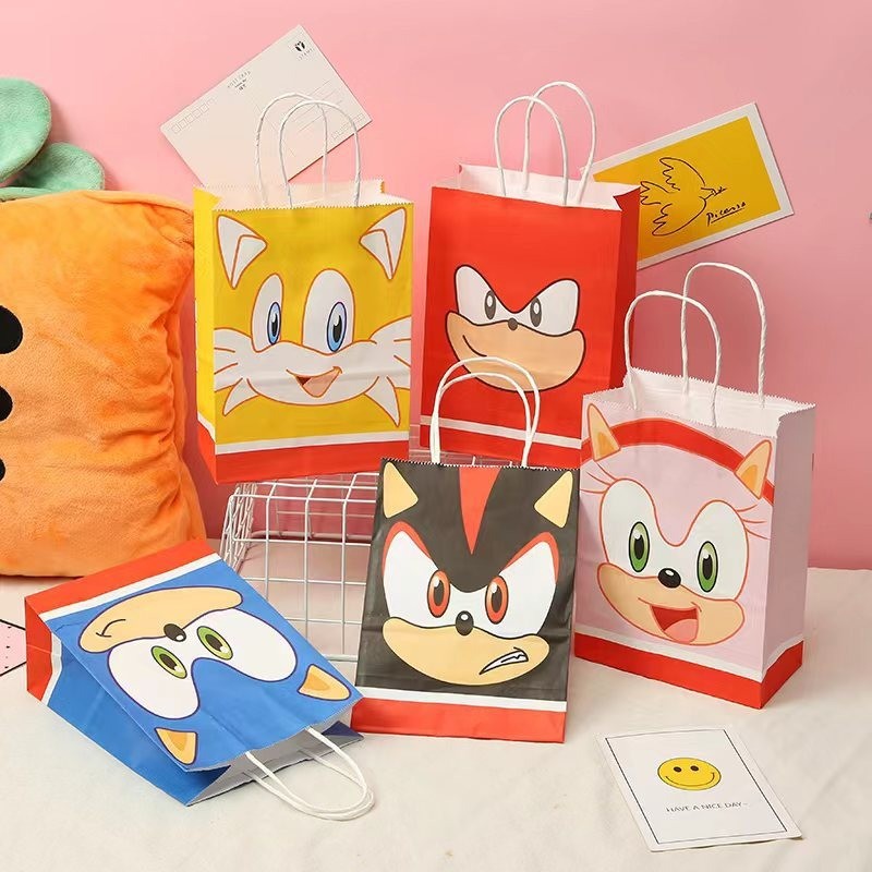 

5pcs/Lot Sonic Goodie Bag Paper Bags Kids Gift Cookies Candy Packaging Bags Party Decor Supplies