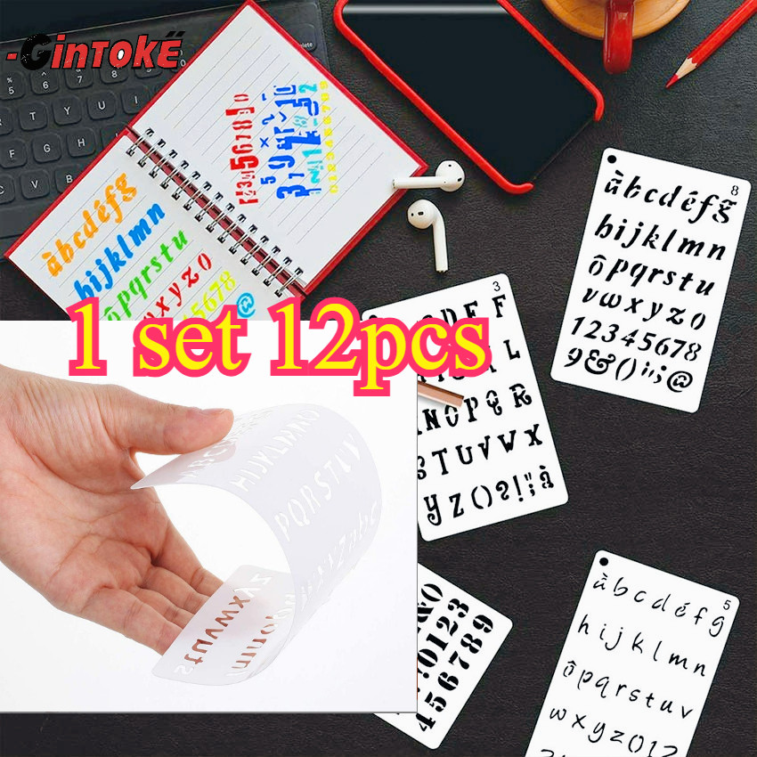 

12Pcs/Set Stencil Angka Huruf Alphabet Cetakan Stensil Penggaris Mal Gambar/Stensil Huruf Alfabet untuk Kerajinan & Seni (Tahan Lama)