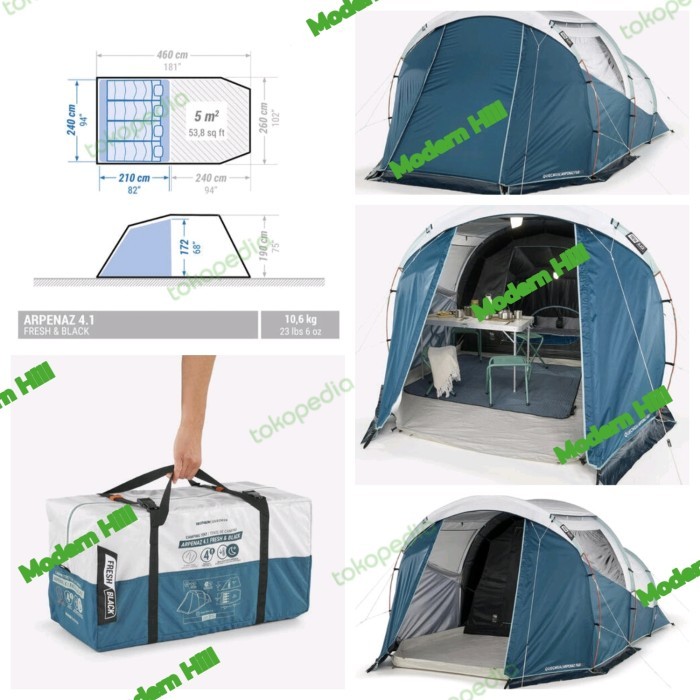 Tenda camping keluarga Quechua Arpenaz Family 4.1 F&B (Fresh & Black)