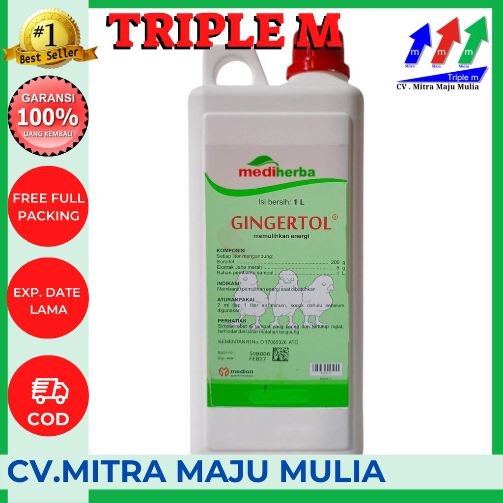 GINGERTOL 1 Liter MEDION Obat Suplemen Herbal Unggas Ayam Penguat Tenaga Stamina Jahe Merah Sorbitol
