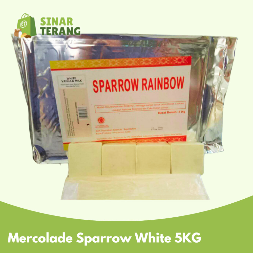 

Mercolade Sparrow Rainbow White / Coklat Blok Putih Vanilla Milk 5 KG GROSIR