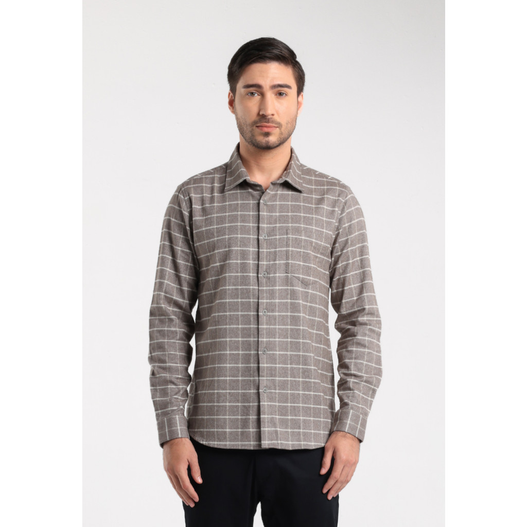 MOC - Kemeja Kotak-kotak Pria Lengan Panjang Spencer - Olive