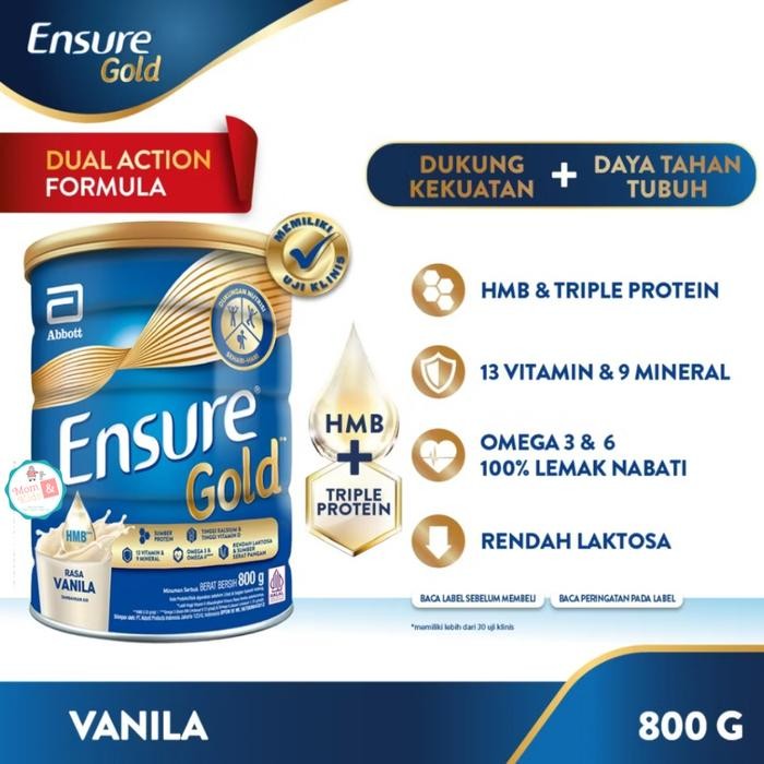 

ENSURE GOLD HMB VANILA COKLAT 800GR | Susu Nutrisi Dewasa Rendah Laktosa - GOLD VANILA
