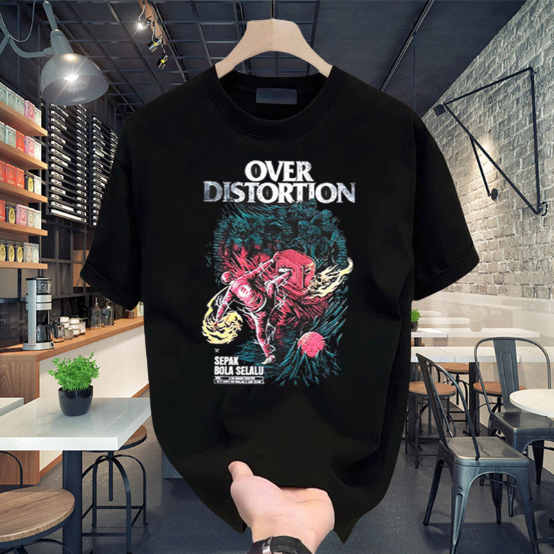 Over Distortion Sepak Bola Selalu 100% Cotton Baju Combed 20s Kaos Oversized Boxy Fit T Shirt Pria D