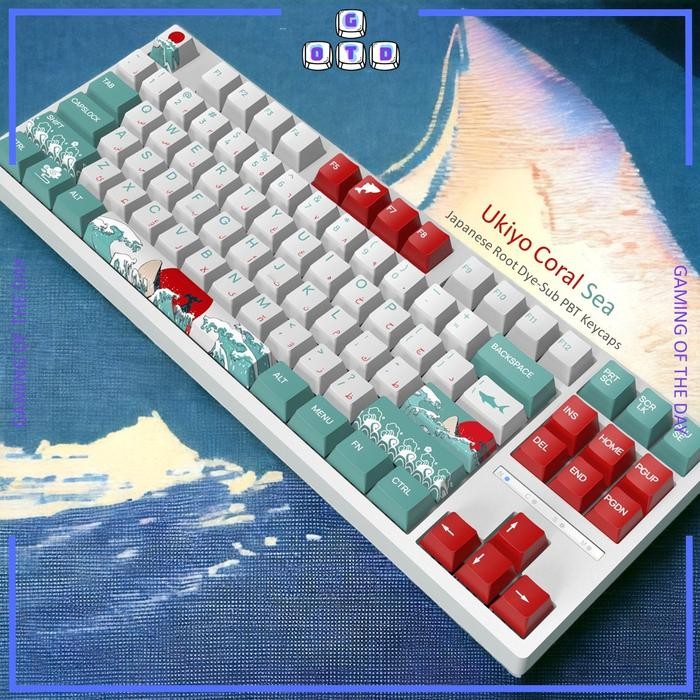 Ukiyo Coral Sea Japanese Root Keycap OEM Profile PBT Mechanical Keyboard