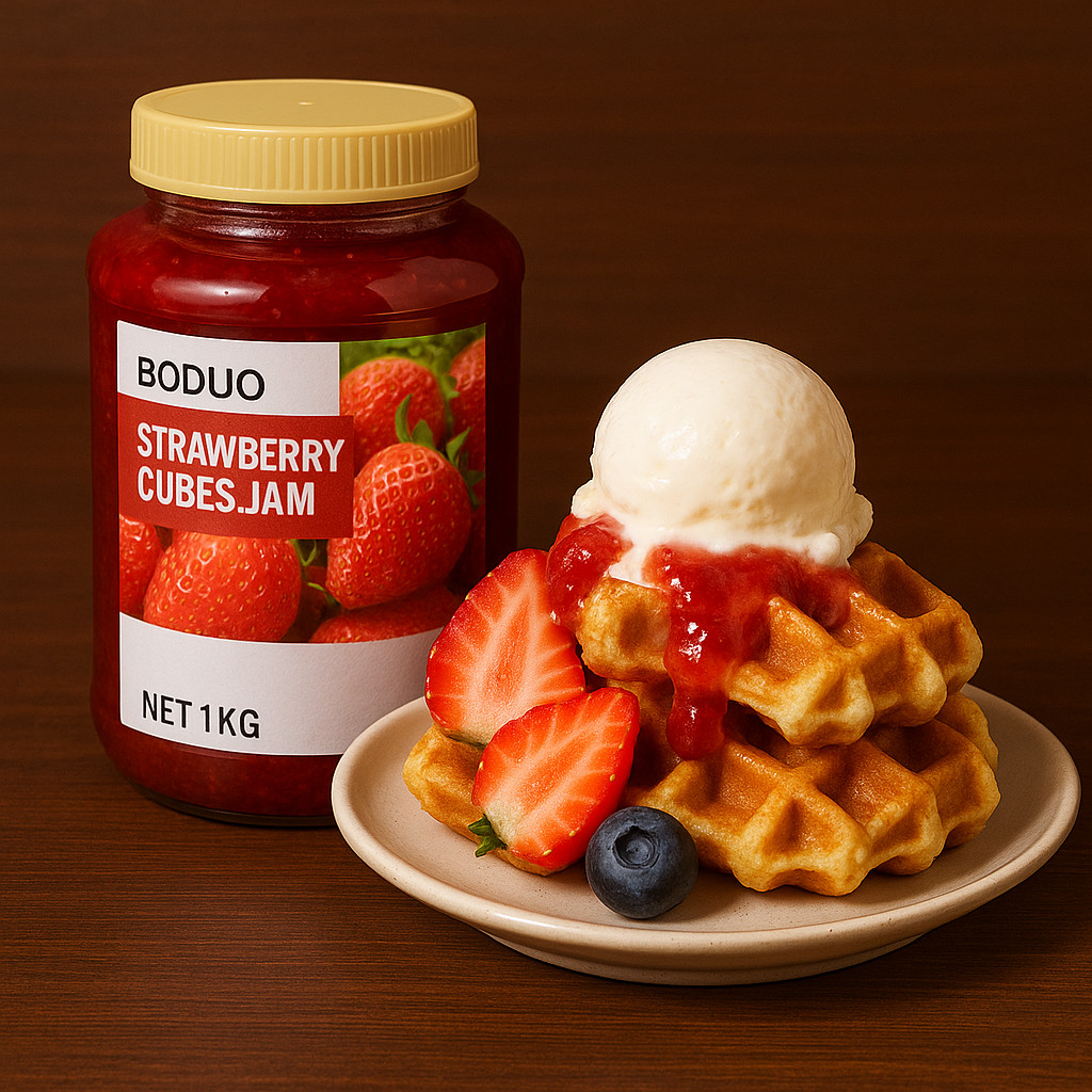

BODUO XINSHENG STRAWBERRY JAM - Selai Strawberry Premium - Mixue, Tian lala, Momoyo - Halal Distributor Murah - Minuman Viral, cafe, es krim - 1kg