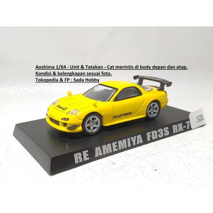 Aoshima Option Diecast Skala 1/64 Mazda RX-7 Re Amemiya FD3S RX7 Kuning