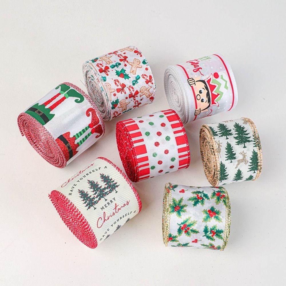 

New 2M Christmas Ribbon Xmas Gift Lmitation Linen Fabric Swirl Ribbon Plaid Bow Snowflake DIY Accessories Christmas Tree Ribbon