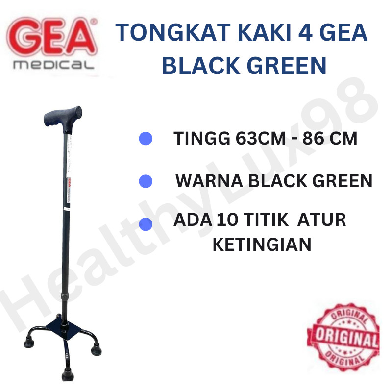Tongkat kaki 4 Lansia GEA model Kaki Ceper FS924 Black Green