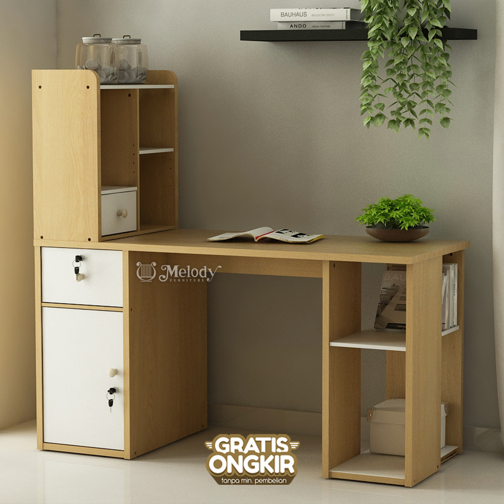 Melody Furniture - Meja Kerja Meja Belajar Elba MT Corner 141 BIA-WH