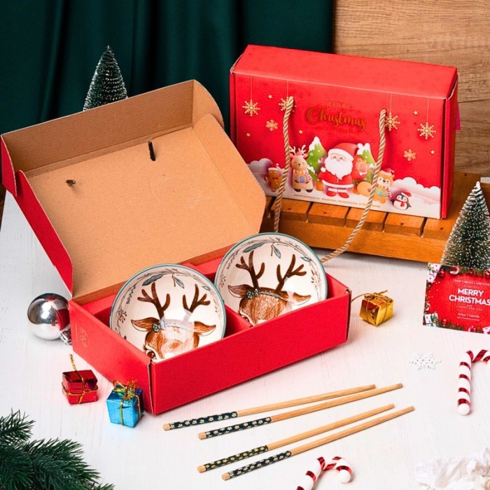 

Hampers Natal Japanese bowl set isi 2 mangkok keramik hadiah souvenir - Rusa 2 Natal