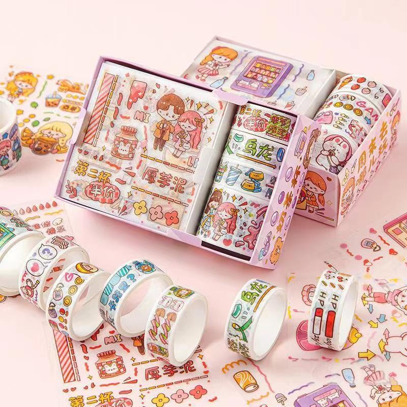 

Set Pita Stiker Manual DIY/Stiker Kotak Hadiah/Stiker Warna Dekoratif Pita Lucu Hati Anak Perempuan