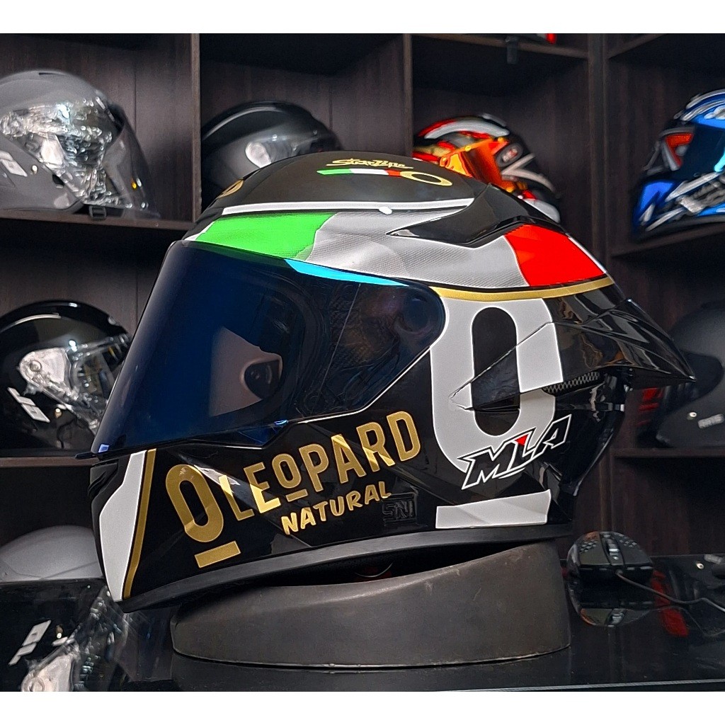 Helm Full Face Mla Motif Leopard Paket Ganteng Visor Red Gold Iriidum Blue Silver Helm Terbaru Mla C