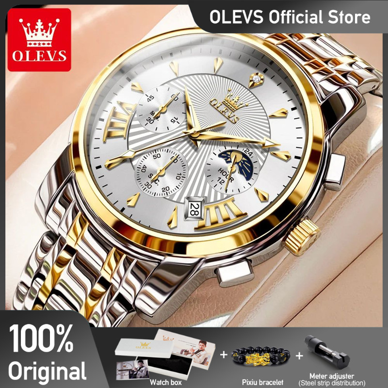 OLEVS Men's Watches Top Brand Multifunctional Chronograph Wristwatch Original Quartz Watch for Man W