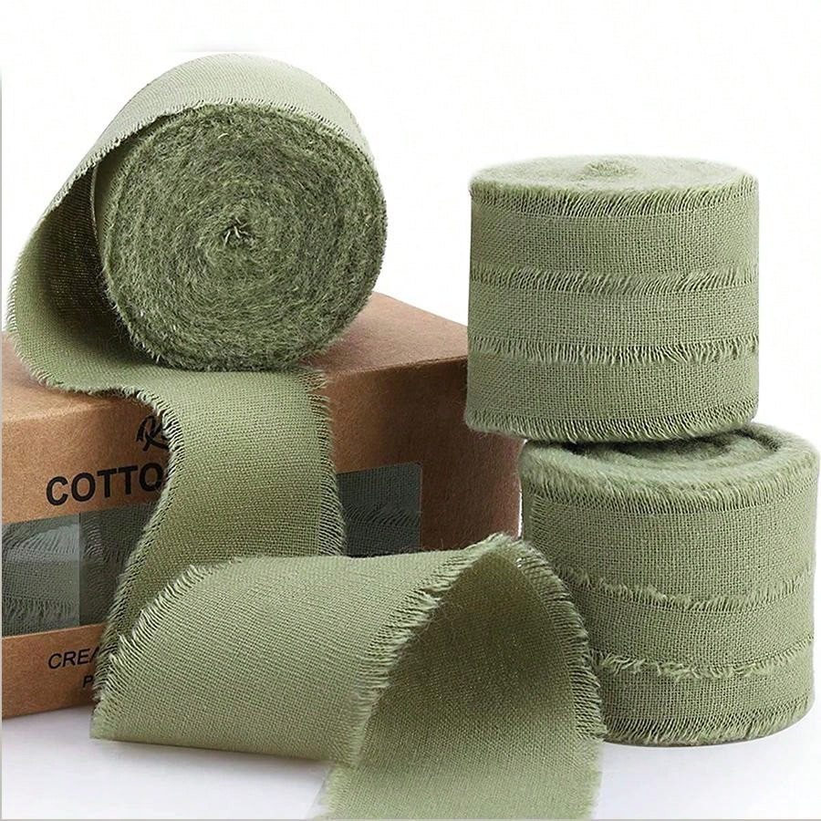 

Ins 5 Yards Wide 3.8cm Cotton ribbon Green DIY Gift Box Packaging Wedding Flower Bouquet Wrap Decoration Frayed Edge