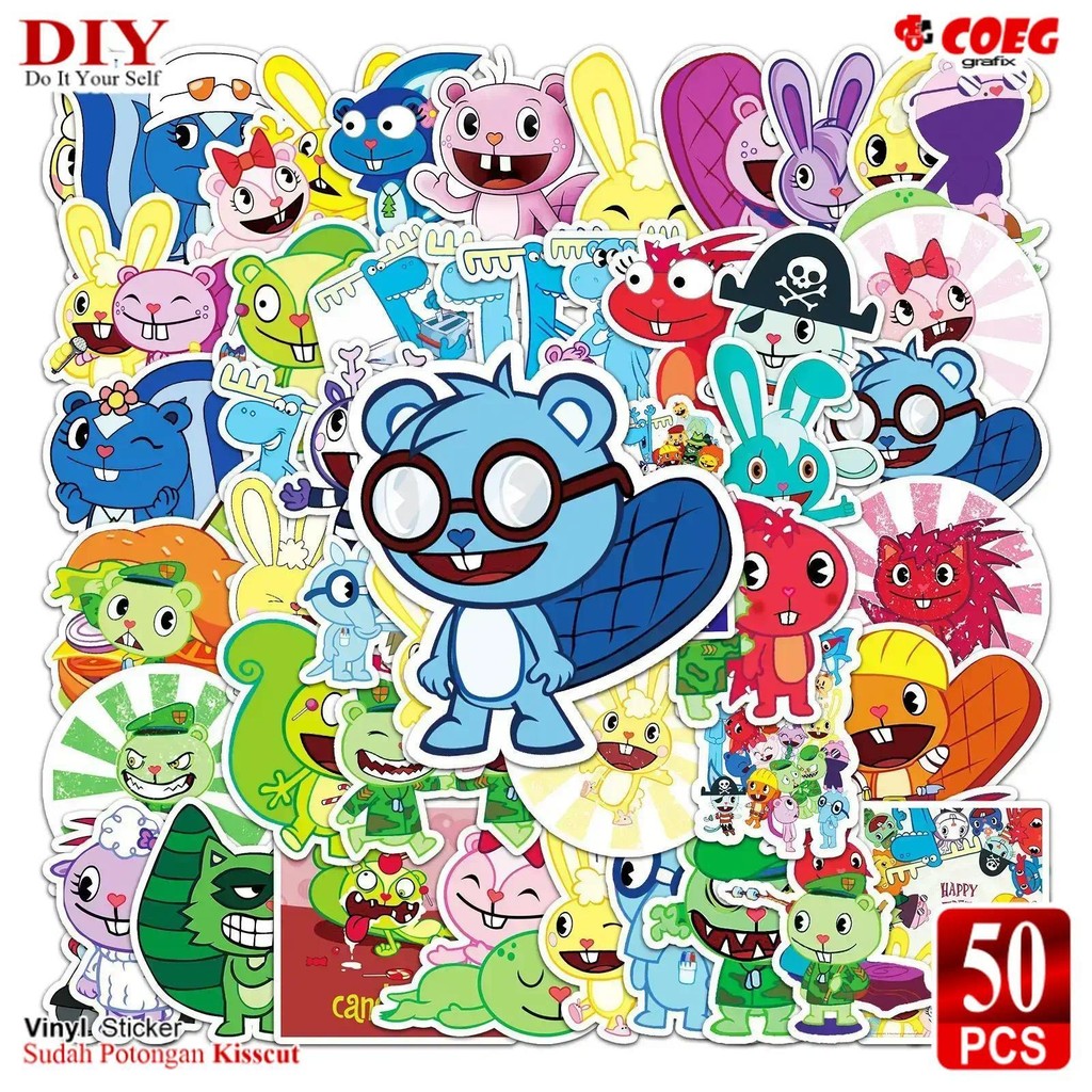 

50 PCS Stiker Kartun Happy Tree Friends CG73 - Stiker Vinyl Tahan Air untuk Koper, Laptop, HP, Mobil, Botol Air, Helm, dan Dekorasi Kreatif, Helm, Motor, Sepeda