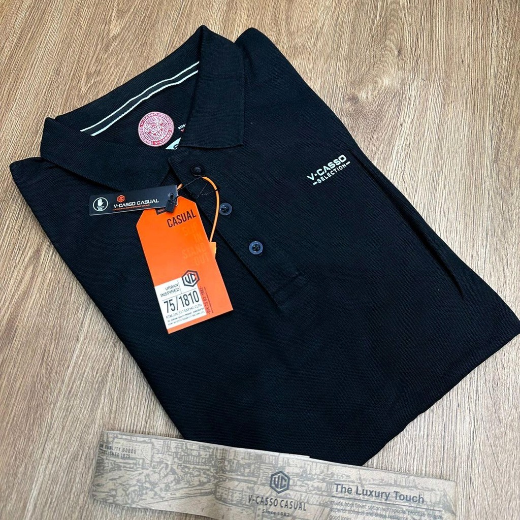 kaos Krah polo V-CASSO original /kaos bos Baju muda  Pria Kerah Hitam Distro Kerja