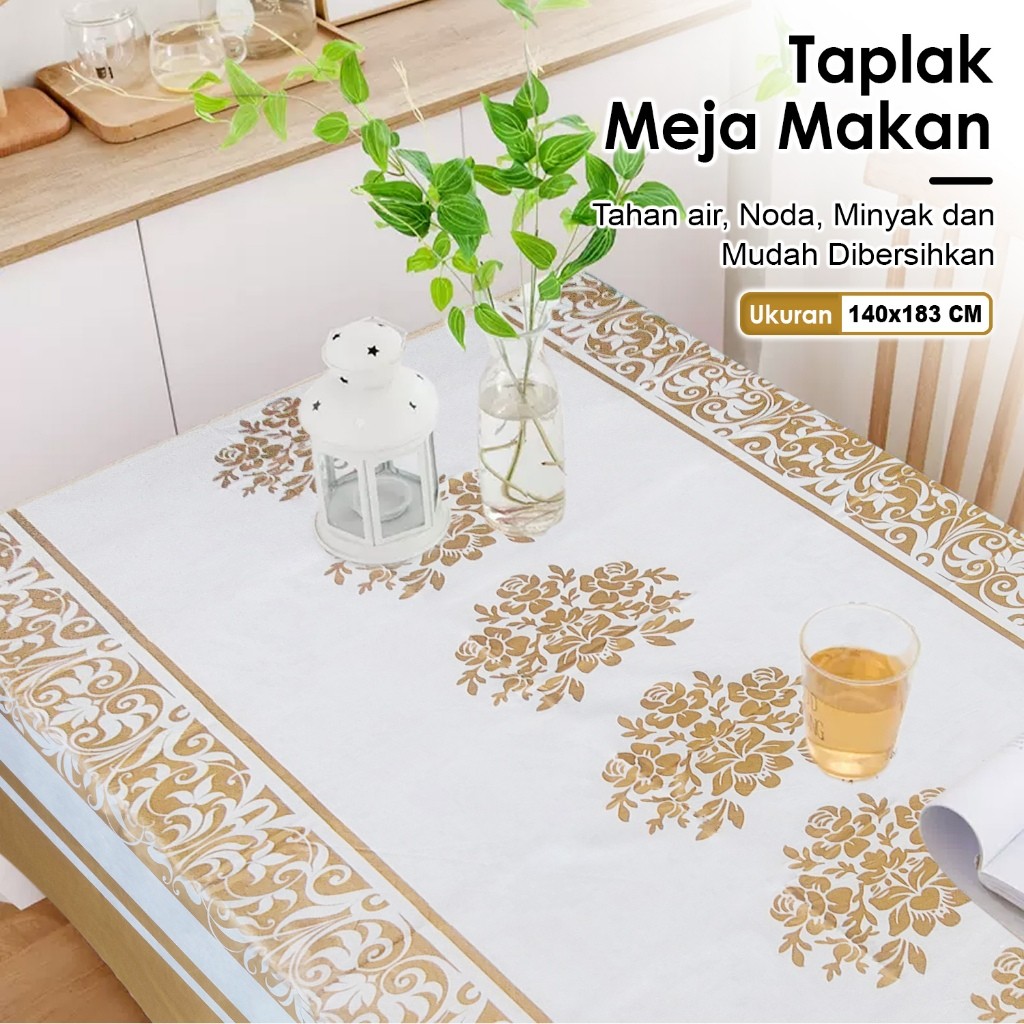 Taplak Meja Makan Motif Gold Anti Air/Taplak Meja Makan PVC Tebal Premium/Taplak Meja Makan Plastik 