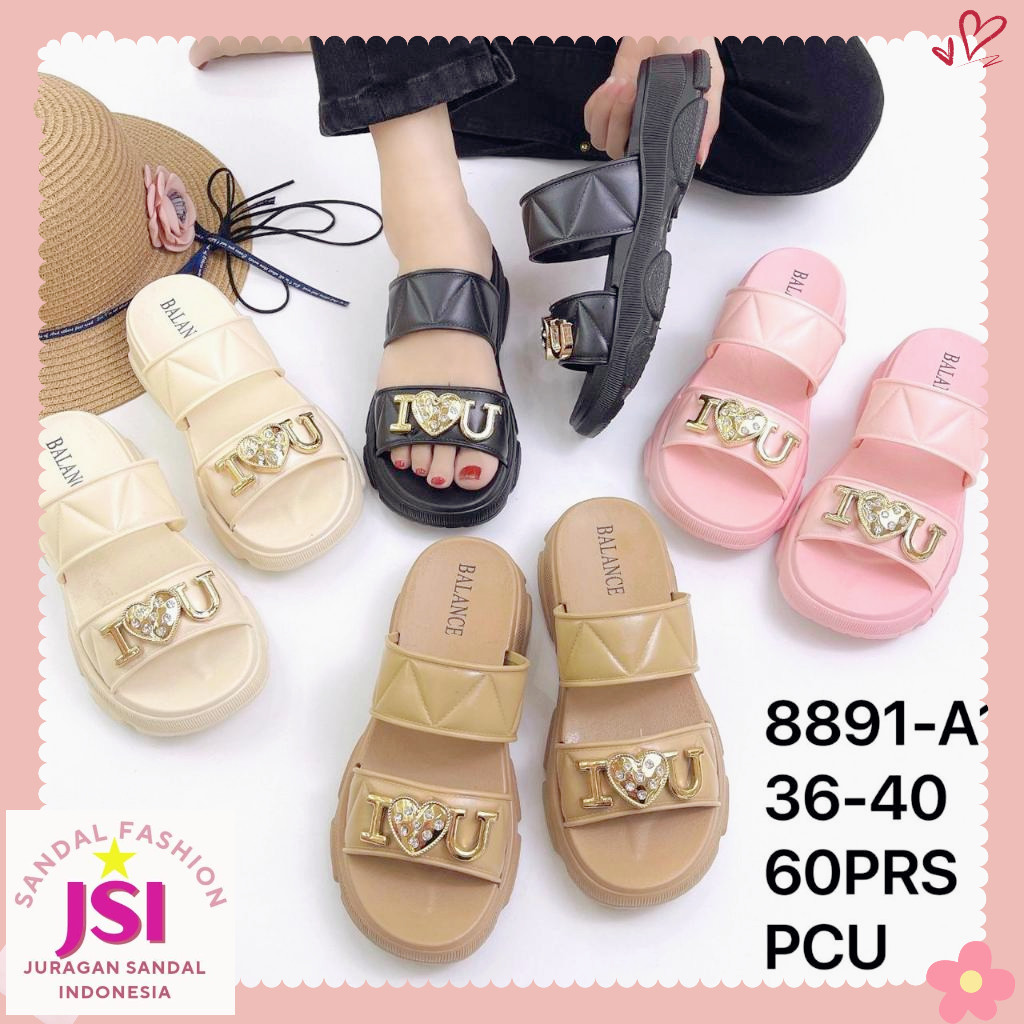 sandal wanita kekinian  karet jelly balance sandal perempuan terbaru 8891-A1