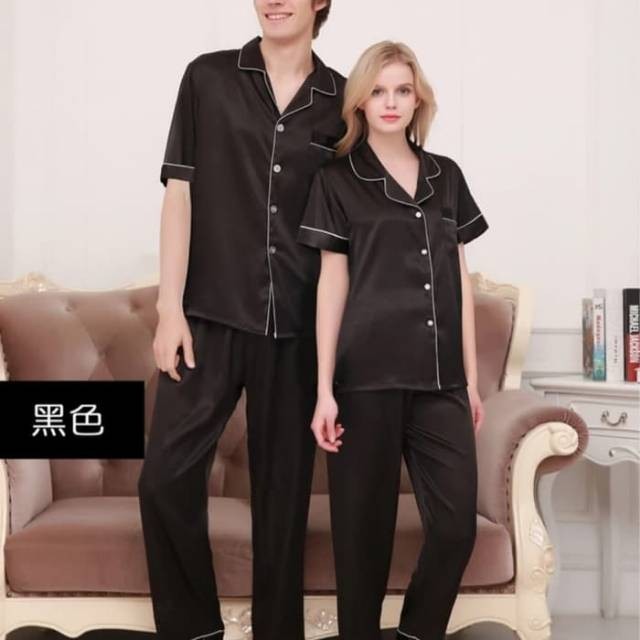 SETELAN SET ONE SET BAJU TIDUR PIYAMA COUPLE FAMILY SUAMI ISTRI SATIN - HIJAU /COUPLE