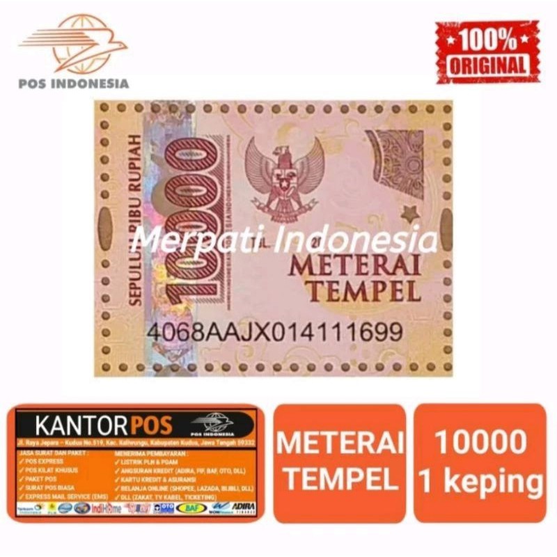 

METERAI TEMPEL 10000 (ORIGINAL) TERUJI LOLOS SINAR UV ULTRAVIOLET - MATERAI BARU BUKAN BEKAS 100% ORIGINAL POS( Gratis Ongkir ) /1 PCS