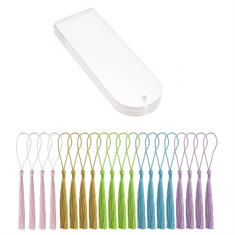 

Clear Acrylic Bookmarks 20Pcs Rectangle Craft Transparent Acrylic Book Markers with 20Pcs Small Bookmark Tassels