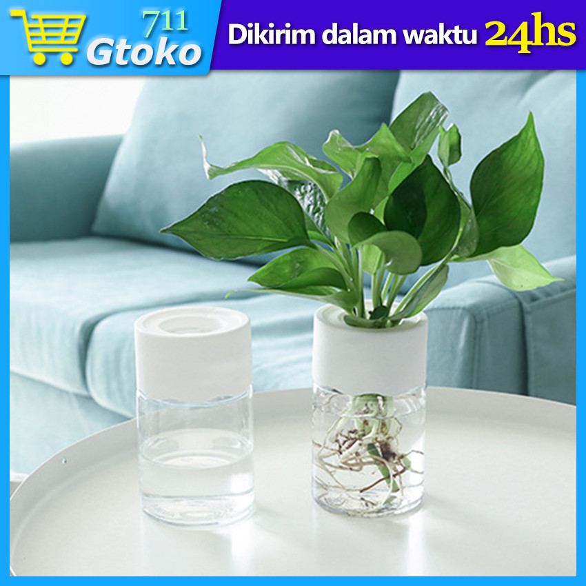 Pot Tanaman Air Hidroponik Self Watering Vas Bunga Tabung Bening Transparan Plastik