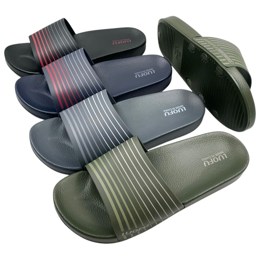 DT LUOFU Sandal Selop Karet Pria Garis Empuk Import E6169A1-BRKG (Q1)