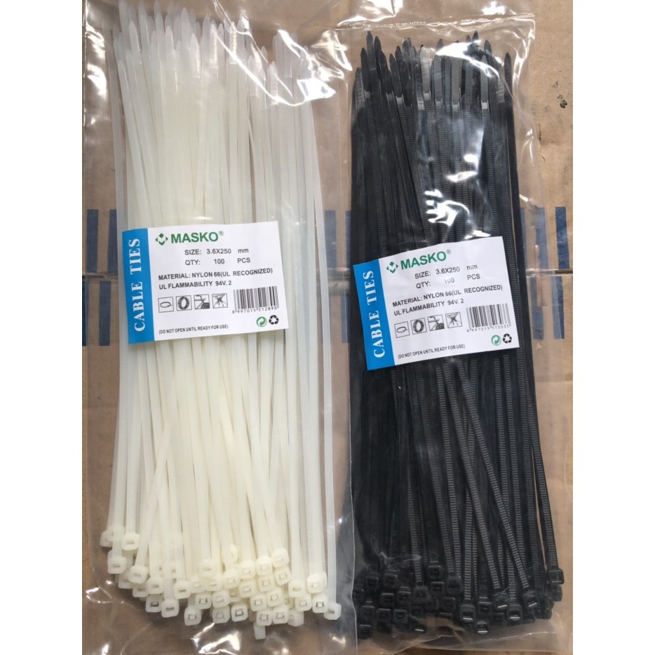 

⭐BISA COD⭐ Kabel ties tali sabuk 200mm 3,6 x 250 mm 25 cm isi 100 pcs merk masco Hitam