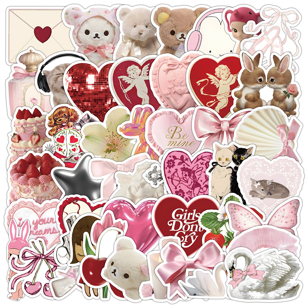 

10/30/50pcs ​Cute Pink Girls Stickers Ins Style Coquette Cartoon Decoration DIY Skateboard Fridge Guitar Phone Wall Decals Toys