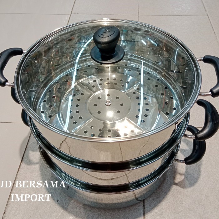 Panci Kukus 3 Susun Tutup Kaca Stainless Steel Steamer 30Cm KRISCHEF