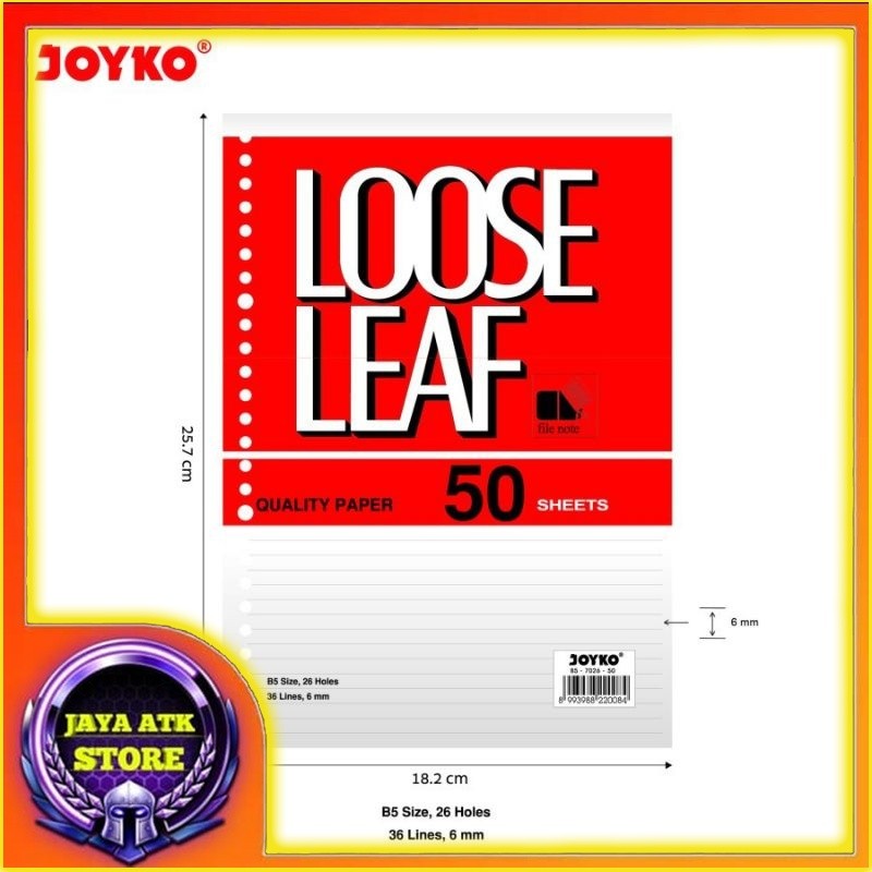 

Loose Leaf JOYKO A5 Garis A5-7020 Isi Kertas File Binder 70 Gsm Isi 50 Dan 100 Lembar
