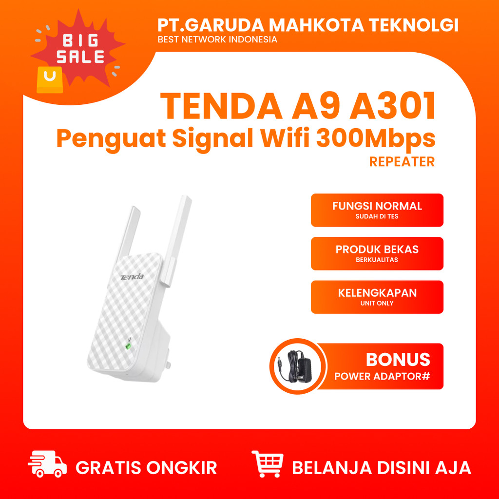 Repeater Tenda A9 A301 Penguat Signal Wifi 300Mbps Bekas Original