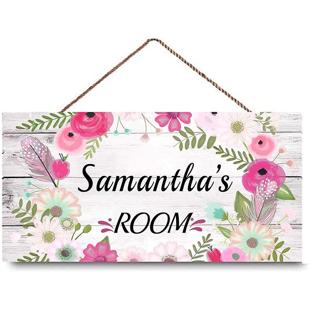 

Personalized Custom Pink Garland Sign Girl Bedroom Baby Nursery Door Wooden Sign Wall Art Decoration