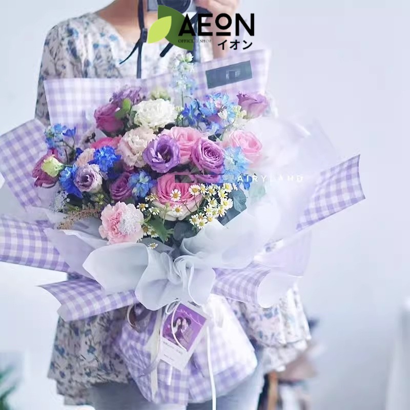 

AEON - FL37 KOTAK KOTAK Kertas Bunga Paper Buket Motif Summer Plaid Kotak Kado Florist Cellophane