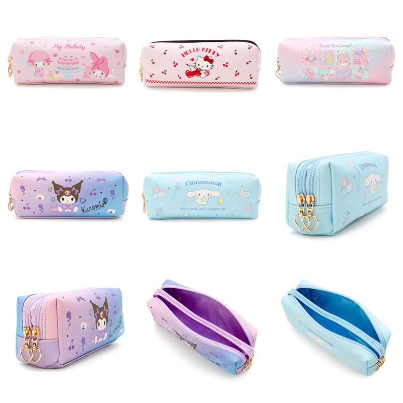 

Kawaii Sanrio Cinnamonroll Kuromi Cartoon Double Layer Pencil Case Travel Storage Bag Zipper Coin Purse Stationary Gift