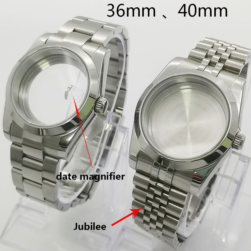 36mm/39mm sapphireJubilee glass silver case fit NH35 NH36 ETA2824 2836 Seagull ST2130 DG2813 3804 Mi