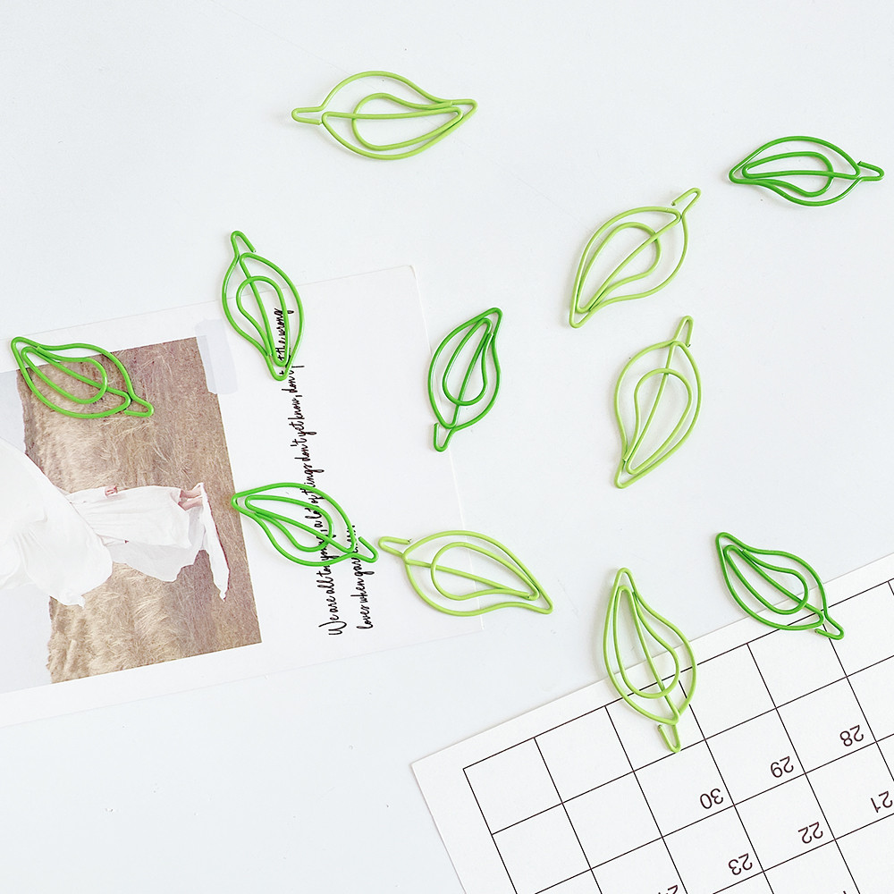 

20 pcs/lot green Paper Clips Cute leaves-Shaped Stainless Steel Paper Clips book mark for Office School Supplies